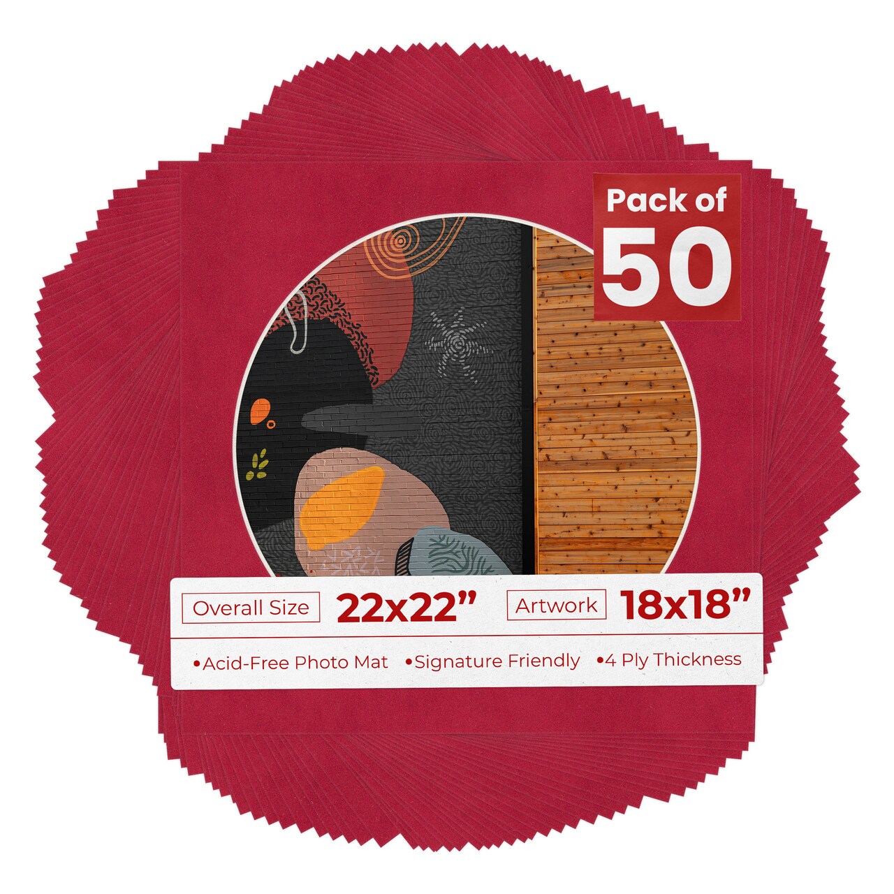 Red Suede Mat Board for 22x22 Frames - Circle Opening for 18x18 Photos